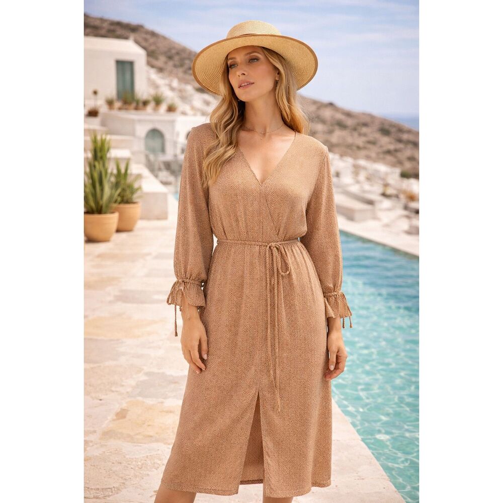 Brixton Hudson Kimono Tie Dress XS Copper Chevron Boho Midi